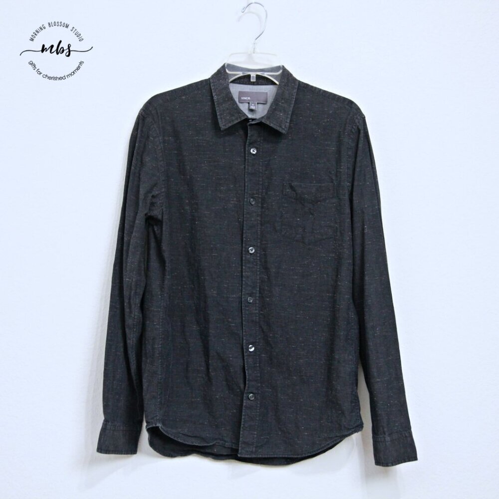 Vince Streaks Cotton‎ Blend Long Sleeve Button Down Shirt Dark Gray Men M